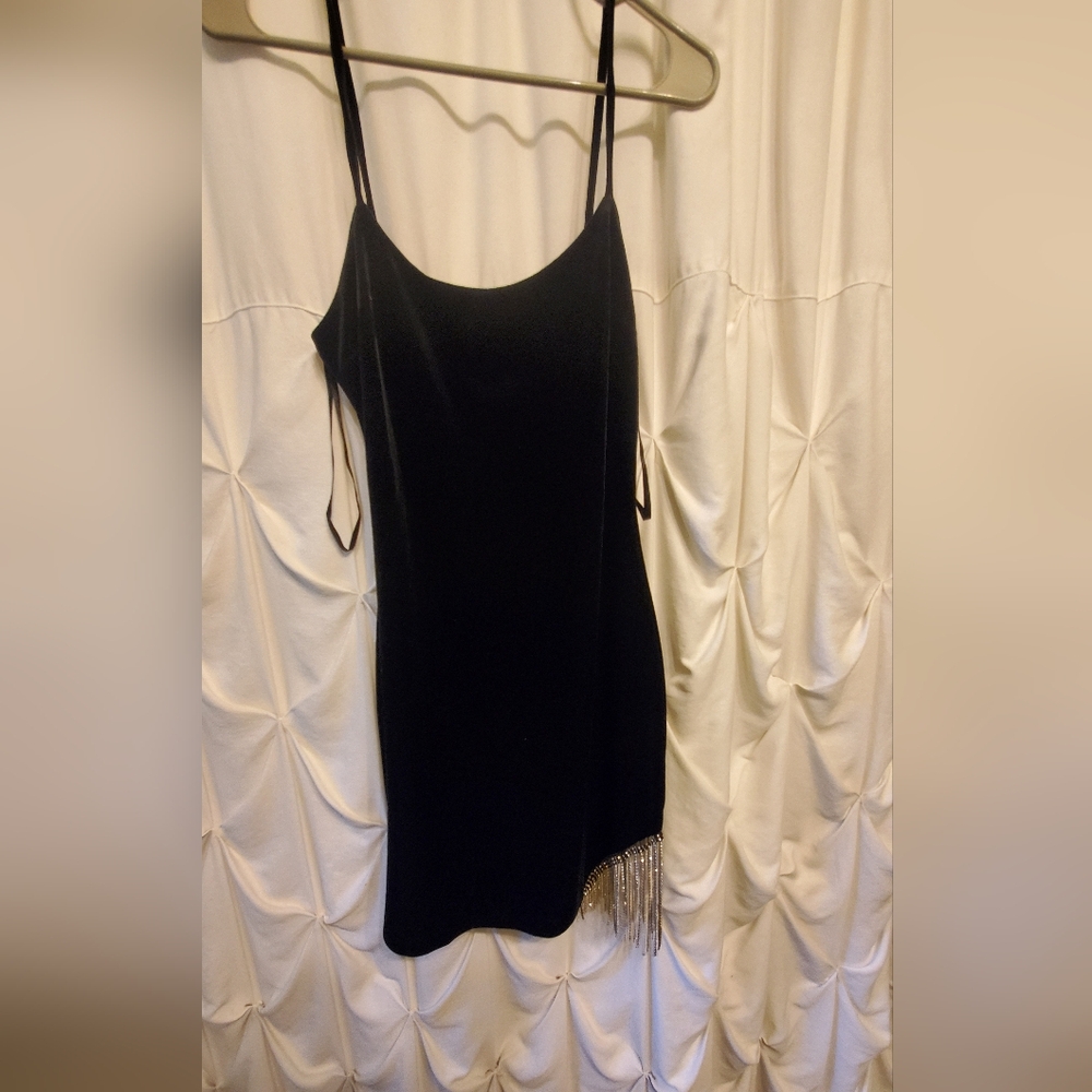 Black velveteen dress w/ rhinestone detail